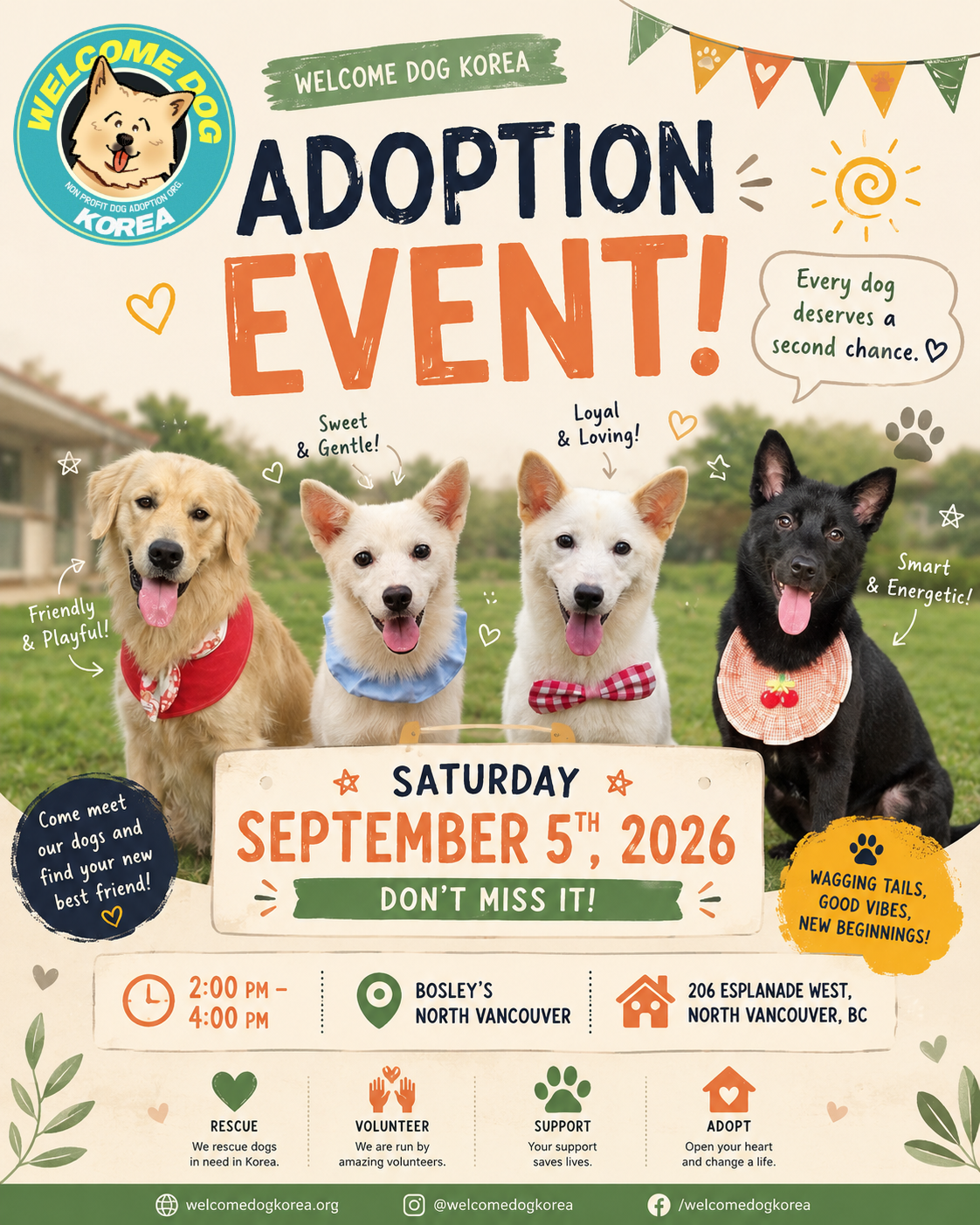 ADOPTION EVENT: SEPTEMBER 5th at BOSLEYS ESPLANADE