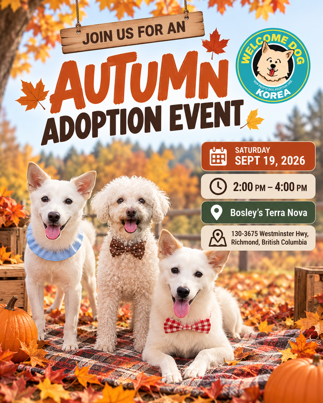 ADOPTION EVENT: SEPTEMBER 19 at BOSLEYS TERRA NOVA