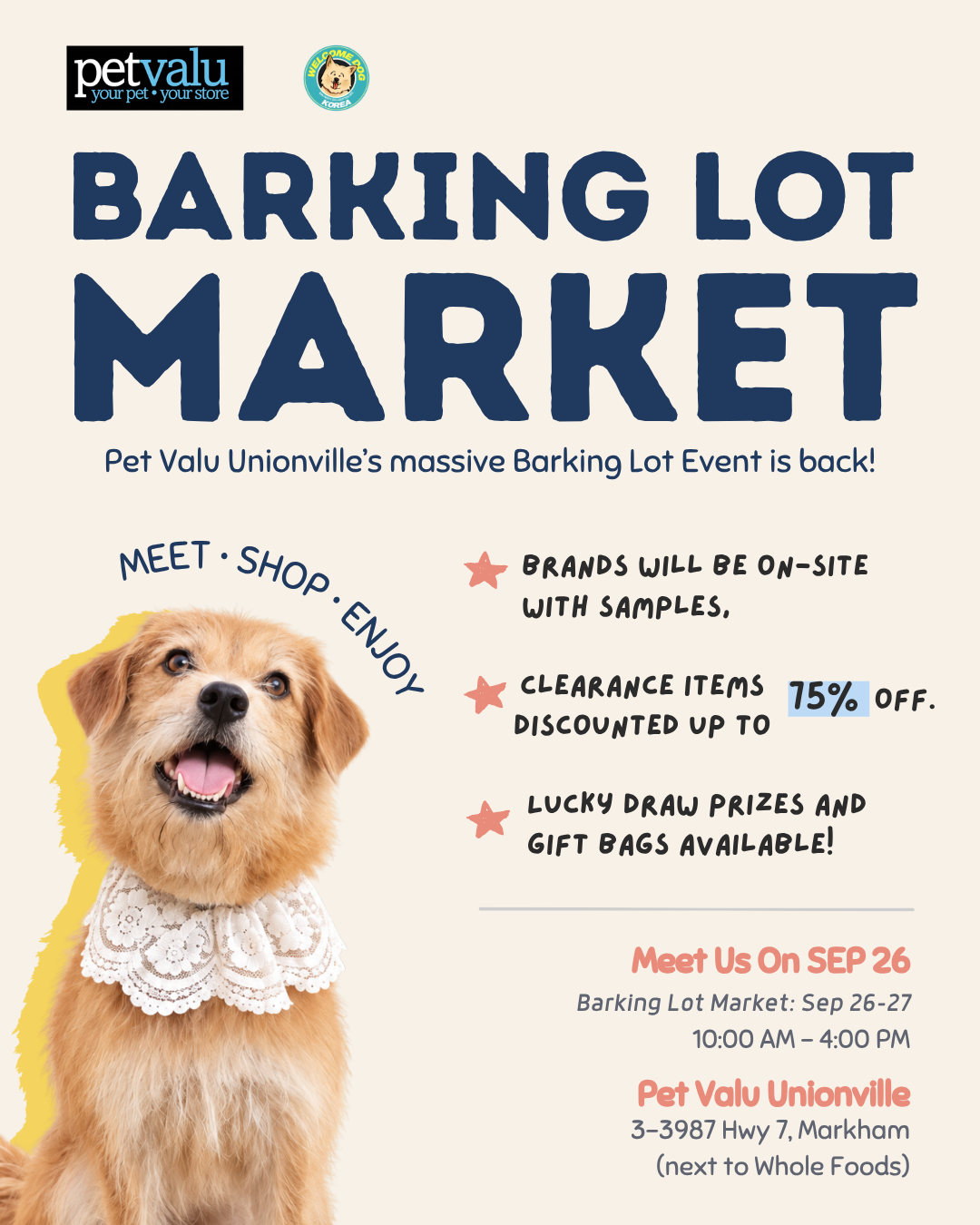 Join WDK at the Barking Lot Market at PETVALU UNIONVILLE 🐾